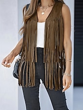 abordables chaquetas casuales-Mujer Chaqueta casual Chaleco Transpirable Cómodo Borlas Casual Plano Vacaciones Calle Casual Ropa Cotidiana Frente Abierto Regular Escote en Pico Ajuste regular Sin Mangas Ropa de calle Negro Rosa