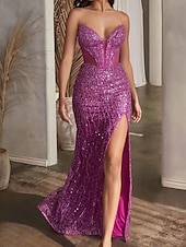 voordelige Schoolfeestjurken-Felle roze drop waist jurk zeemeermin  trompet prom jurken elegante jurk formele semi-formele bruiloft sweep  brush train mouwloos plunge hals met glitter sequins split
