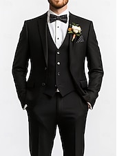 billige Bryllupsdrakter-herrebryllupsdresser med svart slips sommer mote formell ensfarget standard passform 3-delt enkeltspent to-knapps dress