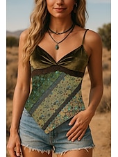 cheap Boho Tops-Women&#039;s Boho Shirt Blouse Flower Modern Boho Sleeveless Strap Crop Tops Holiday Going out Print Asymmetric Green Summer