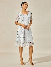 cheap Casual Dress-Women&#039;s Elegant Chiffon Dress Floral Mesh Print Crew Neck Midi Dress Daily Vacation Short Sleeve Summer Spring