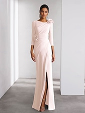 cheap GREEN-A-Line Evening Gown Elegant Dress Formal Wedding Floor Length Long Sleeve Crew Neck Detachable Stretch Crepe with Shouder Flower