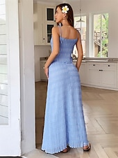 olcso Koktélruhák-A-vonal quinceanera ruhák elegáns ruha esküvő esküvői vendég bokáig érő ujjatlan V-nyakú poliészter hát nélküli gyűrött részletekkel