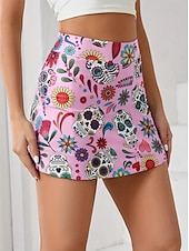 billiga Grafiska kjolar-Dam Smal Kjol Tenniskjol Mode Ledigt Mini Hög midja Kjolar Grafisk Blommig Ficka Elastisk Utomhussport Dagligen Vit Rodnande Rosa Grå Sommar Stickat Polyester