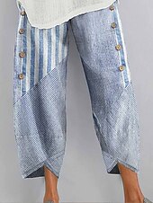 abordables Pantalon droit-Femmes Jambe large Chinos Pantalons Amples Vacances ancien Style Ethnique Longueur cheville Taille haute Graphique Rayé Patchwork Cordon de serrage Impression Respirant Doux Micro-Élastique Vacances