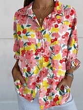 abordables Tops Graphiques pour Femmes-Femmes Chemise Chemise Bohème Chemisier Fleur Moderne Boho manche longue Col de chemise Hauts Réguliers Quotidien Fête Imprimé Vert Claire Rose Claire Bleu Orange Vert Été