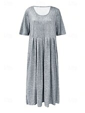 ieftine Rochie cu dungi și geometrică-Pentru femei Rochii Midi Rochie A line Rochie de vară Vacanță Casual Zilnic Concediu Potrivire Largă Grafic Geometric Dungi Manșon Jumate Stil Nautic Albastru piscină Gri Vară