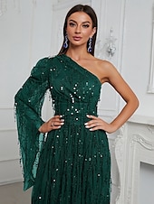 preiswerte Kleider für Hochzeitsgäste-funkelnde Pailletten-Brautkleider mit Quaste in Farbe, formelle Brautkleider, A-Linie, eine Schulter, ärmellos, bodenlang, Tüll-Brautkleid 2025