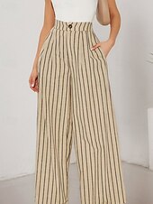 baratos Calça de linho de algodão gráfico-Mulheres Calças de linho de algodão Calças Moda Roupa de rua Comprimento total Natural Listrado Bolsos Cintura elástica Confortável Ao ar livre Rua cáqui Verão Normal
