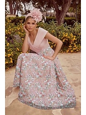 abordables Robes de cocktail-Robe cocktail en satin rose floral ligne A brodée robe élégante invitée de mariage longueur cheville manches courtes épaule dénudée ornée de sequins avec robes pailletées