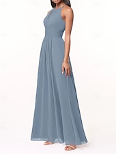 cheap Bridesmaid Dresses-A-Line Bridesmaid Dress Halter Neck Sleeveless Elegant Floor Length Chiffon with Pleats / Ruching