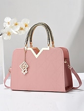 levne Kabelky a tote tašky-Dámská kabelka z umělé kůže s perlovým přívěskem – elegantní geometrické horní ucho a crossbody kabelka do kanceláře, na každodenní dojíždění a formální příležitosti