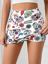 billiga Grafiska kjolar-Dam Smal Kjol Tenniskjol Mode Ledigt Mini Hög midja Kjolar Grafisk Blommig Ficka Elastisk Utomhussport Dagligen Vit Rodnande Rosa Grå Sommar Stickat Polyester