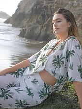 abordables Ensembles deux pièces-Femmes Col de chemise Vacances Tropical Mode Vert XS S M Été