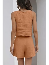 abordables Ensembles-Femmes Actif Basique Ensembles en coton et lin Sans manches Col carré Couleur Unie Décontracté Quotidien Noir Rose Claire Vert Véronèse Été Coupe régulière