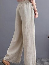 abordables Pantalón liso de lino y algodón-Mujer Pantalones de lino y algodón pantalones Ropa de calle Casual Longitud total Cintura Media Plano Bolsillo Cintura elástica Al Aire Libre Cómodo Ropa Cotidiana Noche Albaricoque Negro Azul Morado
