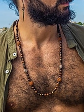 abordables Bijoux pour hommes-Collier de perles en bois naturel pour homme – Bijoux tribaux bohèmes faits à la main pour le yoga, la méditation, les festivals et le quotidien