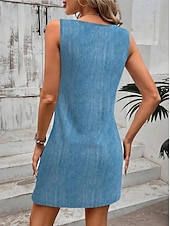 preiswerte Einfaches Kleid-Damen Minikleid Sommerkleid A Linie Kleid Urlaub Lässig Täglich Normale Passform Grafik Einfach Ärmellos U-Ausschnitt Blau Dunkelblau Sommer