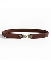 cheap Women&#039;s Belt-Women&#039;s Vintage Elastic Waist Belt with Bronze Scroll Buckle – Faux Leather Cinch Belt for Dresses and Blouses, Elegant Style for Daily Wear and Formal Occasions