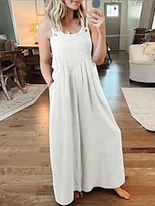 ieftine Pantaloni din bumbac simplu-salopetă salopetă damă salopetă streetwear culoare uni fără mâneci decolteu în U buzunar stradă ieșire croială standard negru alb galben vară