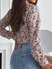 preiswerte Boho Tops-Damen Hemd Boho-Hemd Bluse Blume Modern Boho Langarm Hemdkragen Normale Oberteile Ferien Ausgehen Druck Weiß Königsblau Blau Braun Khaki Sommer