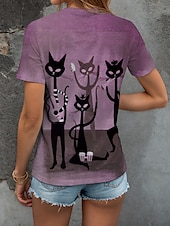 abordables T-shirt Animaux-Femmes T-shirt Graphique Animal Chat ancien Élégant Classique Manche Courte Col en V Hauts Réguliers Quotidien Imprimé Rose poussiéreuse Marron clair Bleu Violet Vert Été Printemps