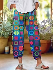 billige Straight-Leg Bukser-Dame kinesisk Posete bukser Strandshorts Ferie Årgang Etnisk stil Ankel-lengde Høy Midje Blomstret Grafisk Lapper Snorer Printer Hold Varm Pustende Myk Mikroelastisk Formell Feriereise Gate Hvit Rosa