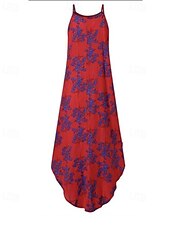 tanie Sukienki boho-Damskie Długa sukienka sukienka maxi Sukienka w kwiatki Sukienka z nadrukiem Moda Nowoczesny Na zewnątrz Urlop Wyjściowe Regularny Kwiat Bez rękawów Półgolf Czerwony Niebieski Czerwona róża Lato