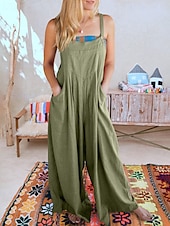 ieftine Pantaloni din bumbac simplu-salopetă salopetă damă salopetă streetwear culoare uni fără mâneci decolteu în U buzunar stradă ieșire croială standard negru alb galben vară