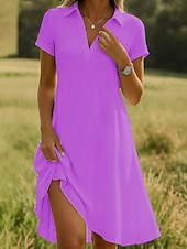 tanie Biała sukienka-Damskie Sukienka midi Sukienka A line Urlop Codzienny Styl plażowy Wyjściowe Regularny Jednokolorowe Graficzny Krótki rękaw W serek Biały Niebieski Fioletowy Lato