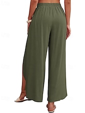 abordables Pantalón liso de lino y algodón-Mujer Pantalones de lino y algodón pantalones Casual Longitud total Cintura Media Plano Cintura elástica Separado Al Aire Libre Cómodo Festivos Ropa Cotidiana Fin de semana Albaricoque PEC Celeste