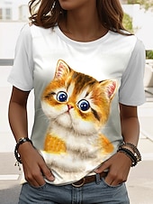 billige Dyrene tee-Dame T skjorte Blomstret Grafisk Årgang Stilfull Klassisk Kortermet Crew-hals Vanlige topper Daglig Ut på byen Helg Trykt mønster Hvit Rosa Blå Grønn Sommer Vår