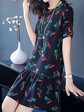 economico Abiti casual floreali-Per donna Mini Abito Abito Estivo Casual Quotidiano Vestibilità regolare Floreale Manica Corta Scollo a V Nero Rosso Estate