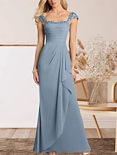 voordelige Vloerlengte-A-Lijn Moeder van de Bruid Jurk Bruiloft Gast Elegante Hartvormige Vloerlengte Chiffon Kap Mouw met Kant Ruching