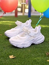 billige Sneakers til kvinner-Rosa Mary Jane-sneakers i netting med perlemorrem til jenter – pustende, lette sportssandaler til skolestart, for lekeplass og hverdagsbruk