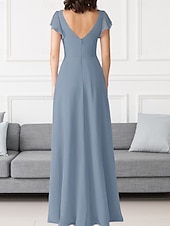 economico Abiti da damigella-Abito da damigella a trapezio, scollo a V, maniche lunghe, elegante, strascico a ruota in chiffon con pieghe e volant 2025