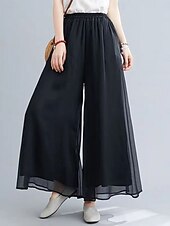 abordables pierna ancha y cintura alta-Mujer Perneras anchas Chinos Activo Estilo clásico Longitud total Alta cintura Plano Cintura elástica Confortable Suave Cómodo Microelástico Exterior Vacaciones Calle Negro Blanco Verano Ajuste