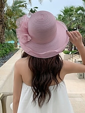 abordables Chapeaux pour femmes-Chapeau de paille élégant à large bord pour femme avec des accents de ruban et de perles, parfait pour les fêtes de jardin d&#039;été, les événements en plein air et les mariages