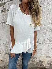 ieftine tricou simplu-Pentru femei Tricou Grafic Modă Modern Casual Manșon scurt Stil Nautic Topuri obișnuite Zilnic Sfârșit de săptămână Bufantă Asimetric Negru Alb Roz Îmbujorat Albastru piscină Vară