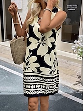 abordables Robes Boho-Femmes Mini Robe Robe d&#039;Été Vacances Boho Sortir Plage Coupe Standard Fleuri Graphique Paisley Sans manches Col Rond Noir Vert Été Printemps