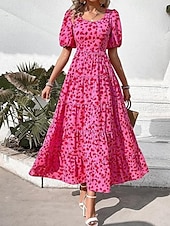 cheap Casual Floral Dresses-Women&#039;s Maxi Dress Casual Dress Casual Loose Fit Graphic Short Sleeve Crew Neck Magenta Dark Red Red Blue Summer