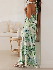 cheap Print Floral Dresses-Women's Long Dress Maxi Dress Floral Dress Halter Neck Dress Fashion Modern Vacation Going out Weekend Regular Fit Flower Sleeveless Halter Neck Yellow Pink Green Summer