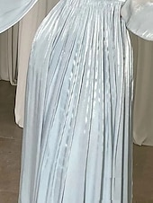 billige BLÅ-Blå A-Line Kjoler Elegant Kjole Formell Semi Formell Bryllup Gulvlengde Lang Utsvingt Erme Firkantet Utringning Glanset Organza med Folder