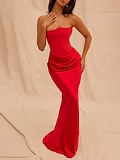 abordables Robes de Diplôme-Femmes Robe Longue Maxi Robe Robe Blanche Robe de remise des diplômes Robe de Bal Robe de Soirée Élégant Mode Soirée Occasion Spéciale Coupe régulière Uni Sans manches Sans bretelles Noir Blanche