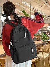 abordables Sacs à dos de Collège-Sac à dos d&#039;école unisexe en nylon de couleur unie avec design multi-poches - sac à dos léger et minimaliste pour adolescents et étudiants