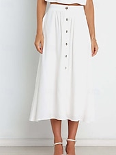 abordables Jupes unies-Femmes Jupe Basique Occasionnel Midi Taille Basse Jupes Uni Froncé Micro-Élastique Vacances Rue Noir Blanche Vert Menthe Vert Été Coton