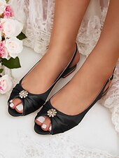 olcso Koktél-női szatén slingback esküvői magassarkúk kristálydíszítéssel - elegáns menyasszonyi slingbackek különleges alkalmakra