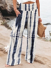 abordables pierna ancha y cintura alta-Mujer Perneras anchas Chinos Vacaciones Vintage Moda Longitud total Alta cintura Degradado Bolsillo Cintura elástica Estampado Confortable Suave Cómodo Microelástico Exterior Calle Arco iris Negro
