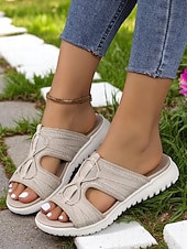 voordelige Slide Sandalen-Flyknit sportsandalen voor dames – lichtgewicht grijze mesh slippers, flexibele zool, perfect voor tuinieren en dagelijkse wandelingen