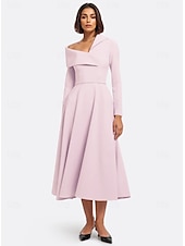 cheap Cocktail Dresses-A-Line Cocktail Dresses Formal Wedding Guest Ankle Length Long Sleeve One Shoulder Pink Dress Stretch Crepe with Shawl 2025